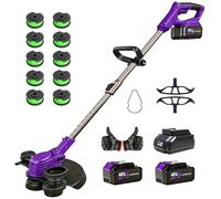 2026 New 48V 3 in 1 Cordless String Trimmer with Auto Spool Feed, 12’’ Electric Weed Wacker Cordless, 2x4.0AH Electric Weed Eater Battery Powered with 10 Replacement Spools (1, Purple)