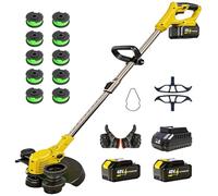 2026 New 48V 3 in 1 Cordless String Trimmer with Auto Spool Feed, 12’’ Electric Weed Wacker Cordless, 2x4.0AH Electric Weed Eater Battery Powered with 10 Replacement Spools (1, Yellow)