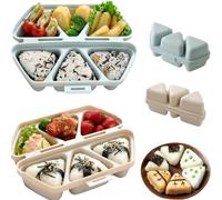 2026 New 6 In 1 Rice Ball Mold, Triangle Rice Ball Mold Set for Musubi with 6 Foldable Easy-Release Nonstick, Dishwasher-Safe & Microwavable (Beige+Blue)