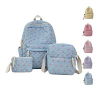 2026 NEW Bow Backpack 3-Piece Set, Cute Aesthetic Daypack Bow Rucksack Large Capacity for Daily Travel, School (Blue-With a pendant)