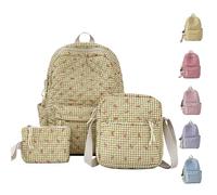 2026 NEW Bow Backpack 3-Piece Set, Cute Aesthetic Daypack Bow Rucksack Large Capacity for Daily Travel, School (Yellow-With a pendant)