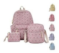 2026 NEW Bow Backpack 3-Piece Set, Cute Aesthetic Daypack Bow Rucksack Large Capacity for Daily Travel, School (Pink-With a pendant)