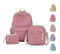 2026 NEW Bow Backpack 3-Piece Set, Cute Aesthetic Daypack Bow Rucksack Large Capacity for Daily Travel, School (Red-With a pendant)