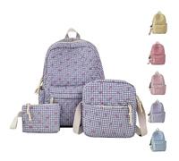 2026 NEW Bow Backpack 3-Piece Set, Cute Aesthetic Daypack Bow Rucksack Large Capacity for Daily Travel, School (Purple-With a pendant)