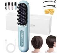2026 New Brosse Chauffante Pour Cheveux Courts,Portable Straightener Brush For Short Hair Styling Tools,Usb Rechargeable,3 Heat Settings & Led Screen For All Hair Types,For Travel (Bleu)