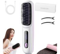 2026 New Brosse Coiffante Intelligente Pour Cheveux Courts,Short Hair Styling Tools,Usb Rechargeable Portable Wireless Mini Hair Straightening Brush,3 Heat Settings & Led Screen (Blanc)
