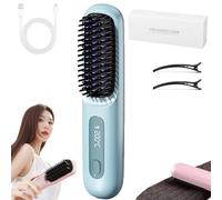 2026 New Brosse Coiffante Intelligente Pour Cheveux Courts,Short Hair Styling Tools,Usb Rechargeable Portable Wireless Mini Hair Straightening Brush,3 Heat Settings & Led Screen (Bleu)