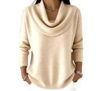 2026 New Elegant Retro Soft Triangle Neck Solid Color Sweater Top, Women’s Cozy Long Sleeve Knit Pullover (Apricot,3TG)