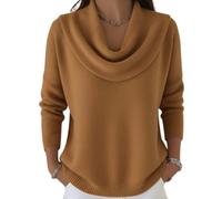 2026 New Elegant Retro Soft Triangle Neck Solid Color Sweater Top, Women’s Cozy Long Sleeve Knit Pullover (Brown,M)