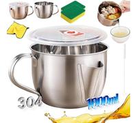 2026 New Fat Separator with Dual Spout Design, 304 Stainless Steel Gravy Fat Separator Jug & Oil Strainer with Cool-Touch Handle, Reusable Gravy Separator Jug for Stock, Broth (with lid)