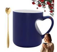 2026 New Heart-Shaped Color Changing Magic Ceramic Mug, 330ml Heat Sensitive Magic Color Changing Coffee Mug with Red Heart Design, Valentine Themed Shaped Handle Ceramic Coffee Cup Gift (Blue)