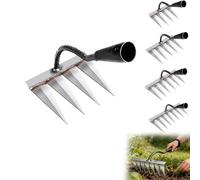 2026 New Iron Rake, Weeding Rake, Carbon Steel Manual Tools, Sharp Durable Gardening Weeding Tools for Yard Lawn and Garden 4/5/6/7 Teeth (4Tooth)