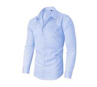 2026 New Marcivo Dress Shirt Men's Solid Long Sleeve Wrinkle-Free Casual Button Down Shirts Men's Stretch Dress Shirt (Light Blue,TG)