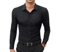 2026 New Marcivo Dress Shirt Men's Solid Long Sleeve Wrinkle-Free Casual Button Down Shirts Men's Stretch Dress Shirt (Black,TTG)