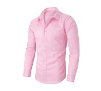 2026 New Marcivo Dress Shirt Men's Solid Long Sleeve Wrinkle-Free Casual Button Down Shirts Men's Stretch Dress Shirt (Pink,4TG)