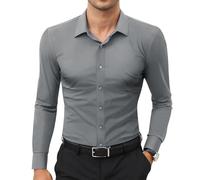 2026 New Marcivo Dress Shirt Men's Solid Long Sleeve Wrinkle-Free Casual Button Down Shirts Men's Stretch Dress Shirt (Gray,Grand)