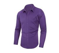2026 New Marcivo Dress Shirt Men's Solid Long Sleeve Wrinkle-Free Casual Button Down Shirts Men's Stretch Dress Shirt (Purple,Grand)