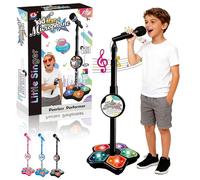 2026 New Microphone Toy for Kids,Karaoke Machine with Adjustable Stand,Built-in Music,LED Flashing Lights Echo Effects,Singing,Music Play,Musical Toy Gift for Boys & Girls (Microphone-Black)