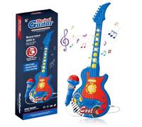 2026 New Microphone Toy for Kids,Karaoke Machine with Adjustable Stand,Built-in Music,LED Flashing Lights Echo Effects,Singing,Music Play,Musical Toy Gift for Boys & Girls (Guitar-Blue)