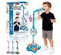 2026 New Microphone Toy for Kids,Karaoke Machine with Adjustable Stand,Built-in Music,LED Flashing Lights Echo Effects,Singing,Music Play,Musical Toy Gift for Boys & Girls (Microphone-Blue)