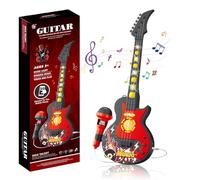 2026 New Microphone Toy for Kids,Karaoke Machine with Adjustable Stand,Built-in Music,LED Flashing Lights Echo Effects,Singing,Music Play,Musical Toy Gift for Boys & Girls (Guitar-Black)