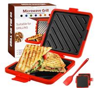 2026 New Microwave Toastie Maker, Silicone Microwave Toastie Sandwich Maker with Grill Plates, Portable Microwaveable Cookware, Non-Stick Removable, Wireless for Quick&Easy Sandwiche (Red,Separate)