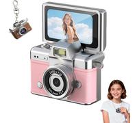 2026 New Mini Digital Camera with 1.47 in Flip LCD Screen 1080p, Mini Keychain Retro Camera, Built-in Flash, Strap and Keychain, Record The Beautiful Moments of Life (Pink,No Card)