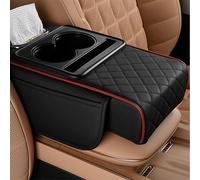 2026 New Multifunctional PU Leather Car Armrest Box Mat, Car Armrest Cushion,5-in-1 Center Console Cover with Cup Holder, Universal Fit for Most Cars (Black Red)