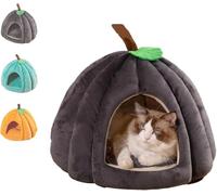 2026 New Pumpkin Cat Bed, Halloween Pumpkin Cat Bed, Cute Pumpkin Shape Cat Cave Bed for Indoor Cats, Small Dogs(Gray,L(22x22x17 in))
