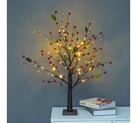 2026 New Red Berry Blossom Tree with Lights, 24 LED Artificial Bonsai Lamp with Berries, Battery Powered Tabletop Centerpiece for Christmas, Home, Living Room, Bedroom Decor (Red)