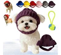 2026 New Red Wool Knit Dog Beanie with Ear Flaps - Warm Winter Hat, Noise-Reducing Cozy Pet Cap, Toasty Ear Flap Warmth Indoor/Outdoor Cold-Weather Wear, Washable for Dogs & Cats (Purple)