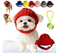 2026 New Red Wool Knit Dog Beanie with Ear Flaps - Warm Winter Hat, Noise-Reducing Cozy Pet Cap, Toasty Ear Flap Warmth Indoor/Outdoor Cold-Weather Wear, Washable for Dogs & Cats (Red)