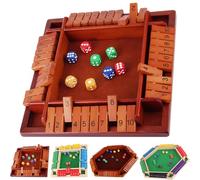 2026 New Shut The Box Game, Four-Sided Six-Sided Flip Card Game Toys with 8 or 12 Dices, 4 or 6 Sided Family Math Games for 2-6 Players, Math Games for Home Party Entertainment (4 Side-Brown)