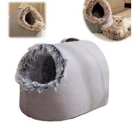 2026 New Soft Plush Cozy Indoor Nest for Cats and Small Dogs,Winter Warm Pet Cave Bed, Removable Cushion Warming Pets Cozy Enclosed Cat House, Kitten House with Anti Slip Bottom (Gray,L)