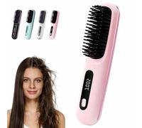 2026 New Styling Brush for Short Hair,Numoya Portable Straightener Brush,3 Heat Settings with LED Display,Rechargeable Cordless Smoothing Comb for Travel and Daily Use,Frizz-Free Styling(Pink)