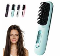 2026 New Styling Brush for Short Hair,Numoya Portable Straightener Brush,3 Heat Settings with LED Display,Rechargeable Cordless Smoothing Comb for Travel and Daily Use,Frizz-Free Styling(Blue)