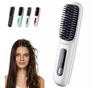 2026 New Styling Brush for Short Hair,Portable Straightener Brush,3 Heat Settings with LED Display,Rechargeable Cordless Smoothing Comb for Travel and Daily Use,Frizz-Free Styling(White)