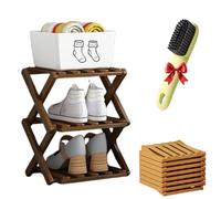 2026 New The 9-Tier No-Assembly Bamboo Rack, Foldable Space-Saving Organizer for Shoes, No Assembly Narrow Shoe Shelf for Entryway Closet Dorm, Space-Saving Multifunction (3 Layers of Brown)