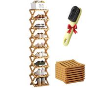 2026 New The 9-Tier No-Assembly Bamboo Rack, Foldable Space-Saving Organizer for Shoes, No Assembly Narrow Shoe Shelf for Entryway Closet Dorm, Space-Saving Multifunction (9 Layers of Primary Colors)