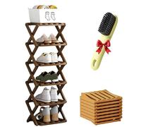 2026 New The 9-Tier No-Assembly Bamboo Rack, Foldable Space-Saving Organizer for Shoes, No Assembly Narrow Shoe Shelf for Entryway Closet Dorm, Space-Saving Multifunction (6 Layers of Brown)
