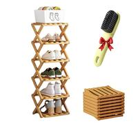 2026 New The 9-Tier No-Assembly Bamboo Rack, Foldable Space-Saving Organizer for Shoes, No Assembly Narrow Shoe Shelf for Entryway Closet Dorm, Space-Saving Multifunction (6 Layers of Primary Colors)