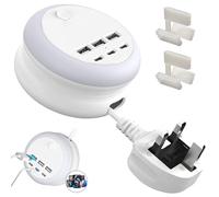 2026 New Ultimate 7-in-1 Retractable USB Charging Station with 8-Color Mood Lighting, 1.2M Rotatable Retractable Power Cord, 3USB+3Type-C Plug Extension Hidden Wide Compatibility (White)