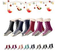 2026 New Upgraded version Ultra-Thick Cashmere Slipper Home Socks,Christmas Socks,Non Slip Comfy Warm (4pcs-a)