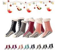 2026 New Upgraded version Ultra-Thick Cashmere Slipper Home Socks,Christmas Socks,Non Slip Comfy Warm (4pcs-b)