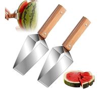 2026 New Watermelon Slicer - Lot de 2 coupe-fruits manuels en acier inoxydable, lame triangulaire avec poignée en bois, outil de coupe rapide pour pastèque, cantaloup, miellat - Gadget de cuisine pour