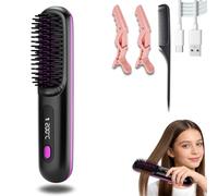 2026 New Wireless Ceramic Heating Hair Straightening Comb, Go Brush Pro Styling Brush for Short Hair with LCD Temperature Display, Brosse Lissante Chauffante Cheveux Court for All Types (A)