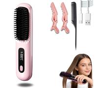 2026 New Wireless Ceramic Heating Hair Straightening Comb, Go Brush Pro Styling Brush for Short Hair with LCD Temperature Display, Brosse Lissante Chauffante Cheveux Court for All Types (C)