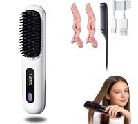 2026 New Wireless Ceramic Heating Hair Straightening Comb, Go Brush Pro Styling Brush for Short Hair with LCD Temperature Display, Brosse Lissante Chauffante Cheveux Court for All Types (B)