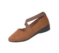 2026 New Women's Comfy Elastic Crisscross Strap Wedge Slip-On Shoes Comfortable Fashion Elastic Ankle Straps Pointed Toe Ballet Wedge Dress Shoes (1PCS/C,40)