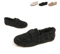 2026 New Women's Fuzzy Loafers Warm Faux Fur Cozy Indoor Outdoor Slip on Loafers Shoes Plush Anti-Slip Flat Shoes Walking Casual Shoes (Black,39)